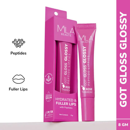 Mila Beauté Peptide Lip Gloss Balm With SPF & Hyaluronic Acid Plump & Fuller Lips - Rose Thandai