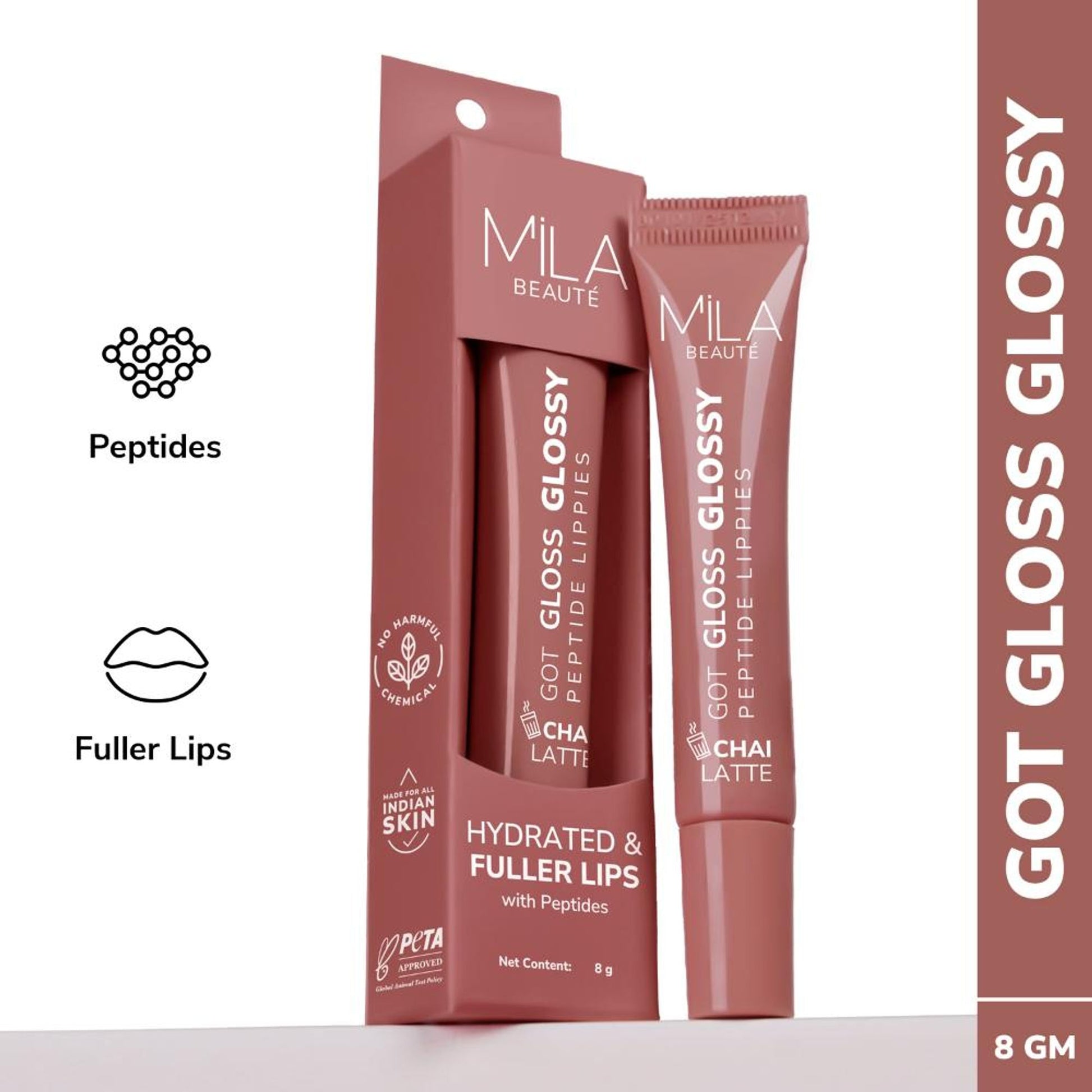 Mila Beauté Peptide Lip Gloss Balm With SPF & Hyaluronic Acid Plump & Fuller Lips - Chai Latte