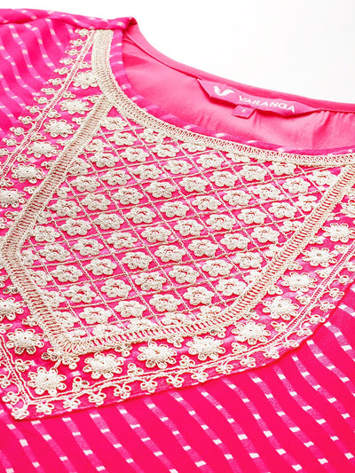 Indyancart VA Women'sBandhani Printed Sequinned Kurta With Trousers & Dupatta