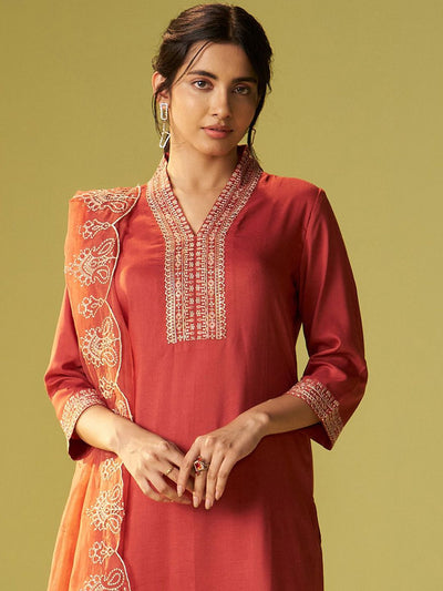 Indyancart IE Women Floral Embroidered Kurta with Trousers & Dupatta