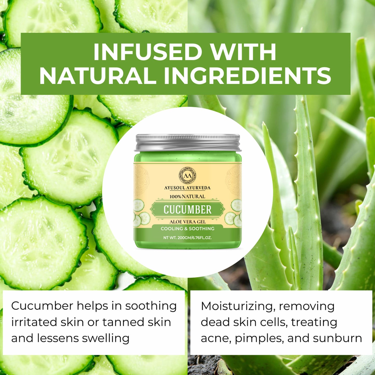 Ayusoul Ayurveda Cucumber Aloe Vera Gel for Face & Body Skin Treatment