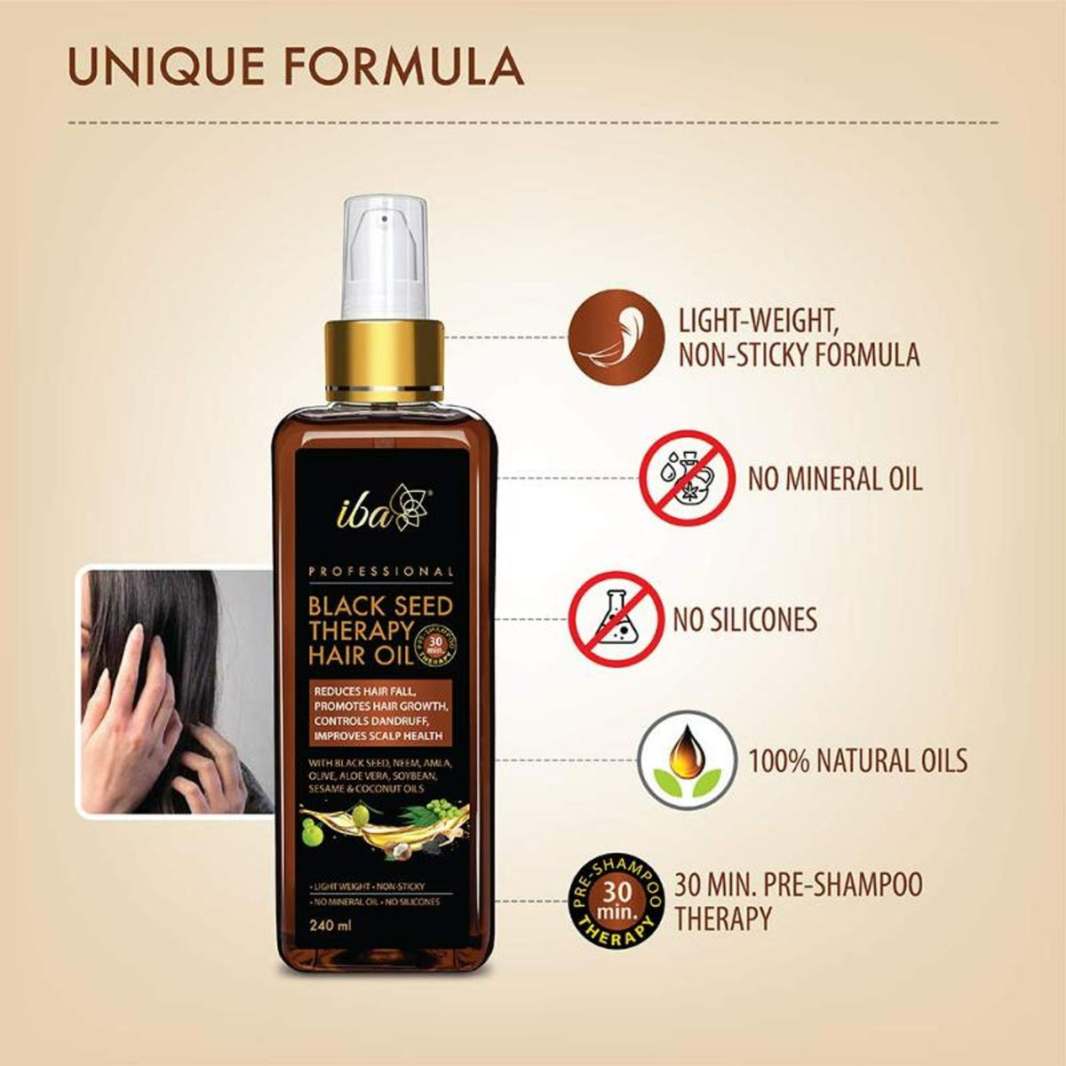 Iba Professional Black Seed Therapy Hair Oil Lightweight Non-Sticky Mineral Oil Free