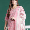 Indyancart IE Ethnic Motifs Printed Angrakha Pure Cotton Kurta With Trousers & Dupatta