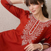 Indyancart IE Floral Yoke Design Thread Work Cotton Straight Kurta