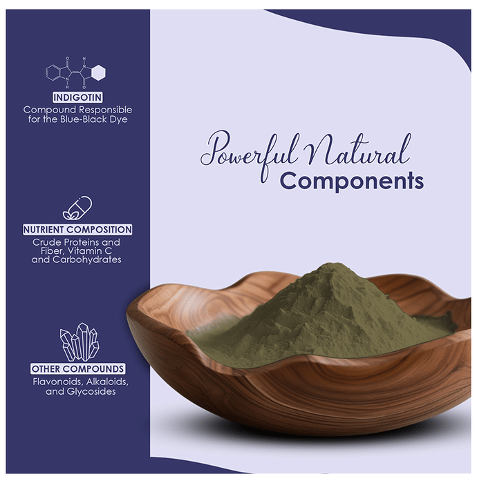 Minature Indigo Organic Powder for hair masks, fine blue-green powder in a container, used for natural hair coloring and conditioning.