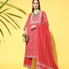 Indyancart IE Women Coral Ethnic Motifs Printed Gotta Patti Kurta with Palazzos & With Dupatta