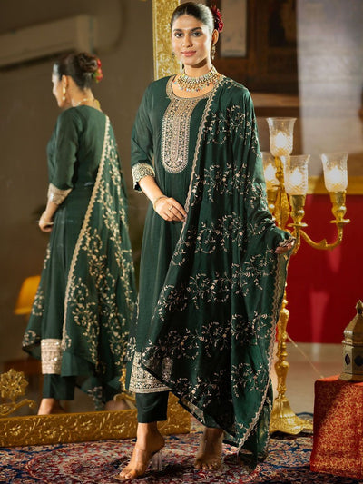 Indyancart IE Ethnic Motifs Embroidered Regular Anarkali Kurta With Trousers & Dupatta