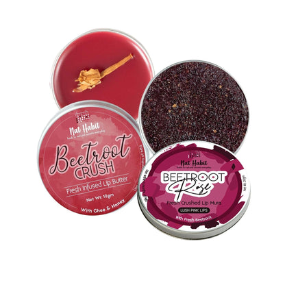 Nat Habit Beetroot Rose Fresh Lip Scrub & Lip Balm for Dark,Dry & Chapped Lips - Natural Pink Lips