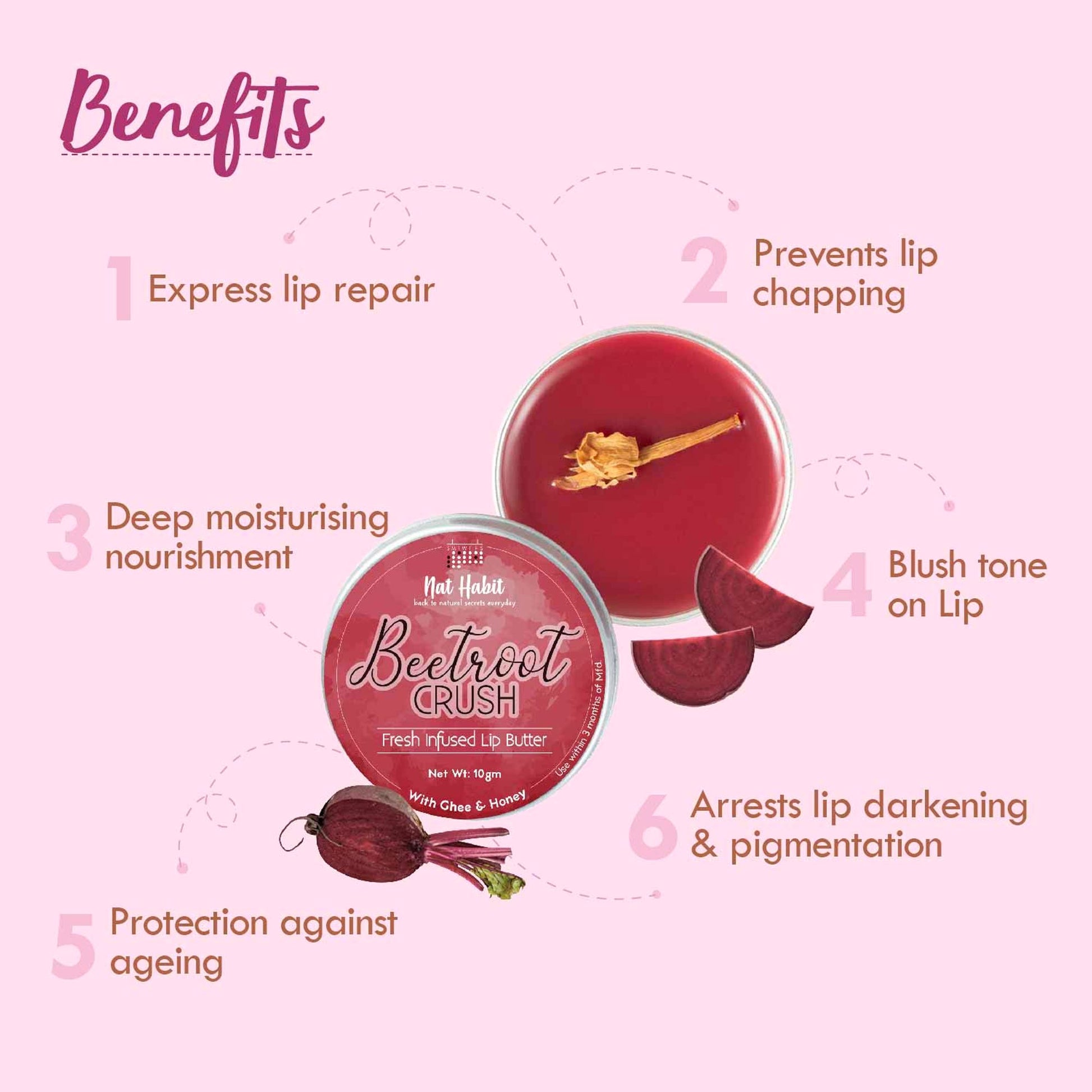 Nat Habit Beetroot Rose Fresh Lip Scrub & Lip Balm for Dark,Dry & Chapped Lips - Natural Pink Lips