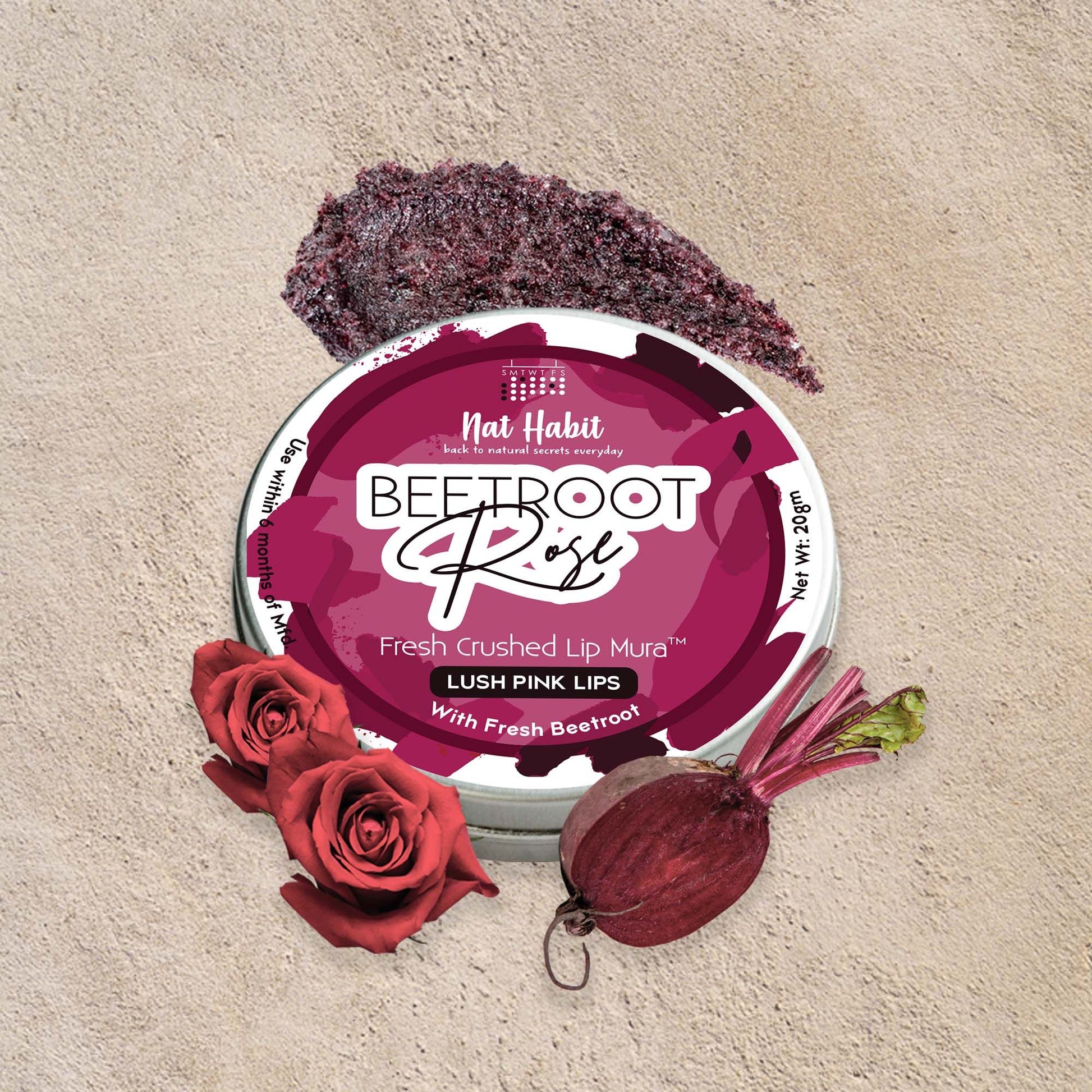 Nat Habit Beetroot Rose Fresh Lip Scrub & Lip Balm for Dark,Dry & Chapped Lips - Natural Pink Lips