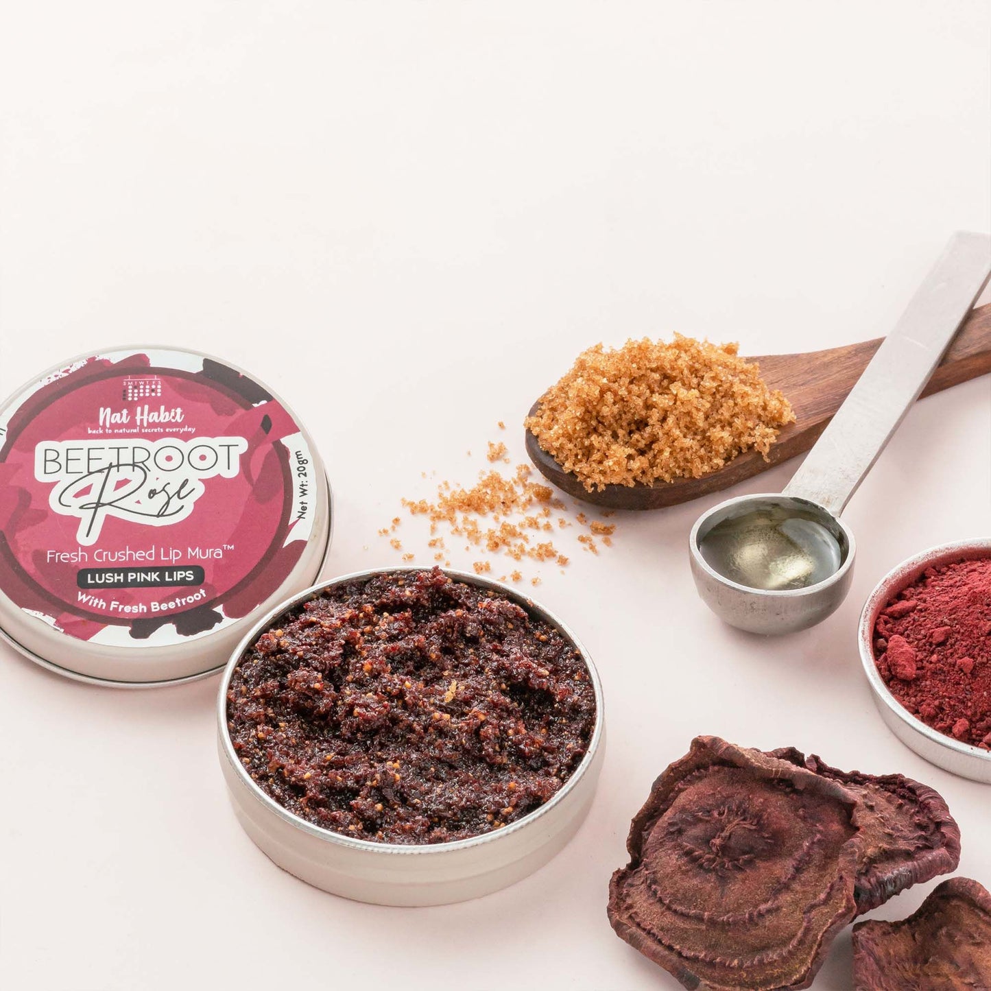 Nat Habit Beetroot Rose Fresh Lip Scrub & Lip Balm for Dark,Dry & Chapped Lips - Natural Pink Lips