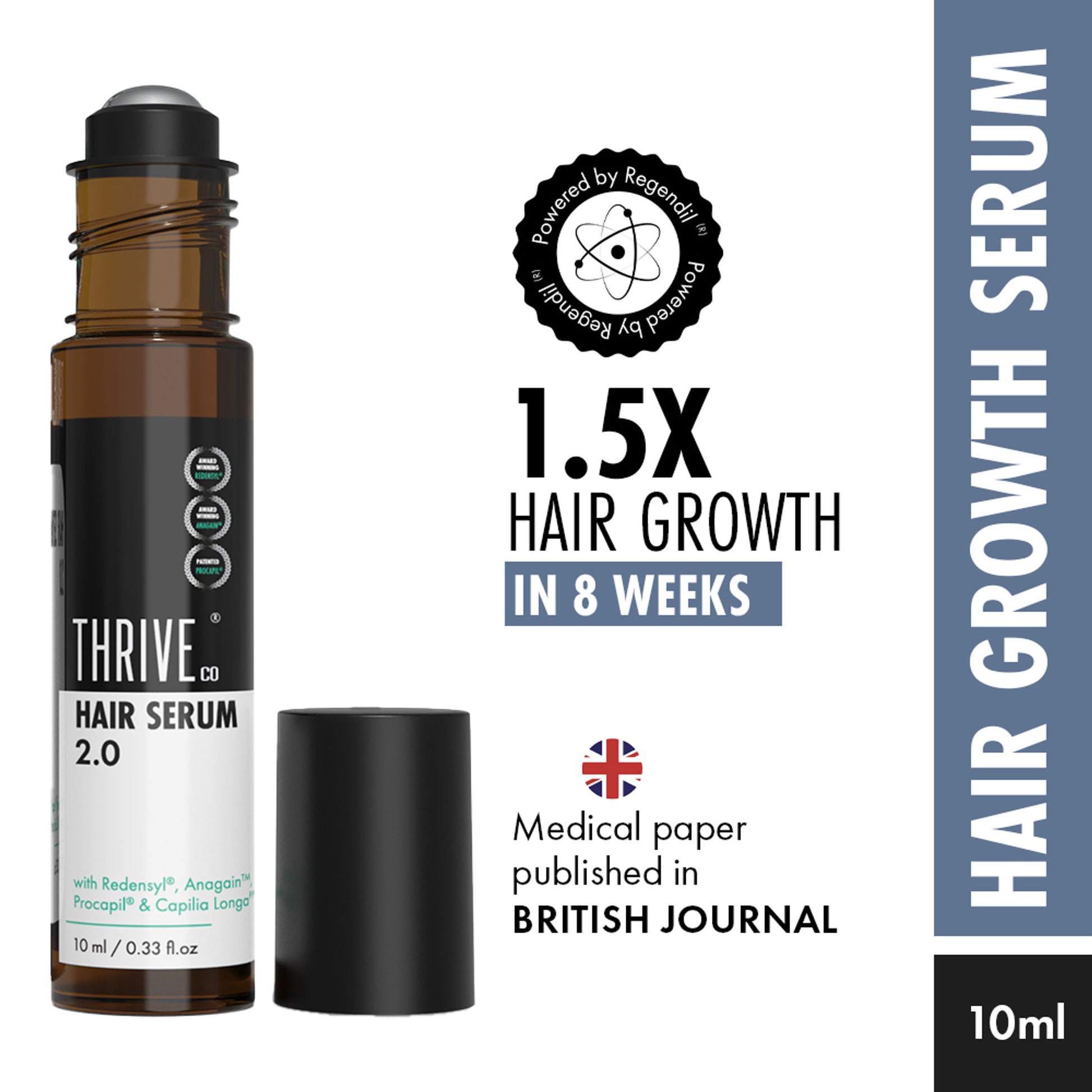 ThriveCo Hair Growth Serum Roll On with Redensyl, Rosemary, Procapil, AnaGain & Hyaluronic Acid, 10ml