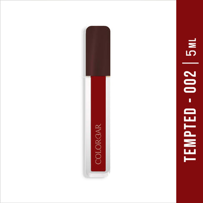 Colorbar Powerkiss Vegan Matte Lipcolor in Tempted, showcasing a vibrant, cruelty-free lipstick with a smooth matte finish.