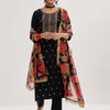 Dhiyona VA Women'sBlack Ethnic Motifs Embroidered Sequinned Straight Kurta & Trousers With Dupatta