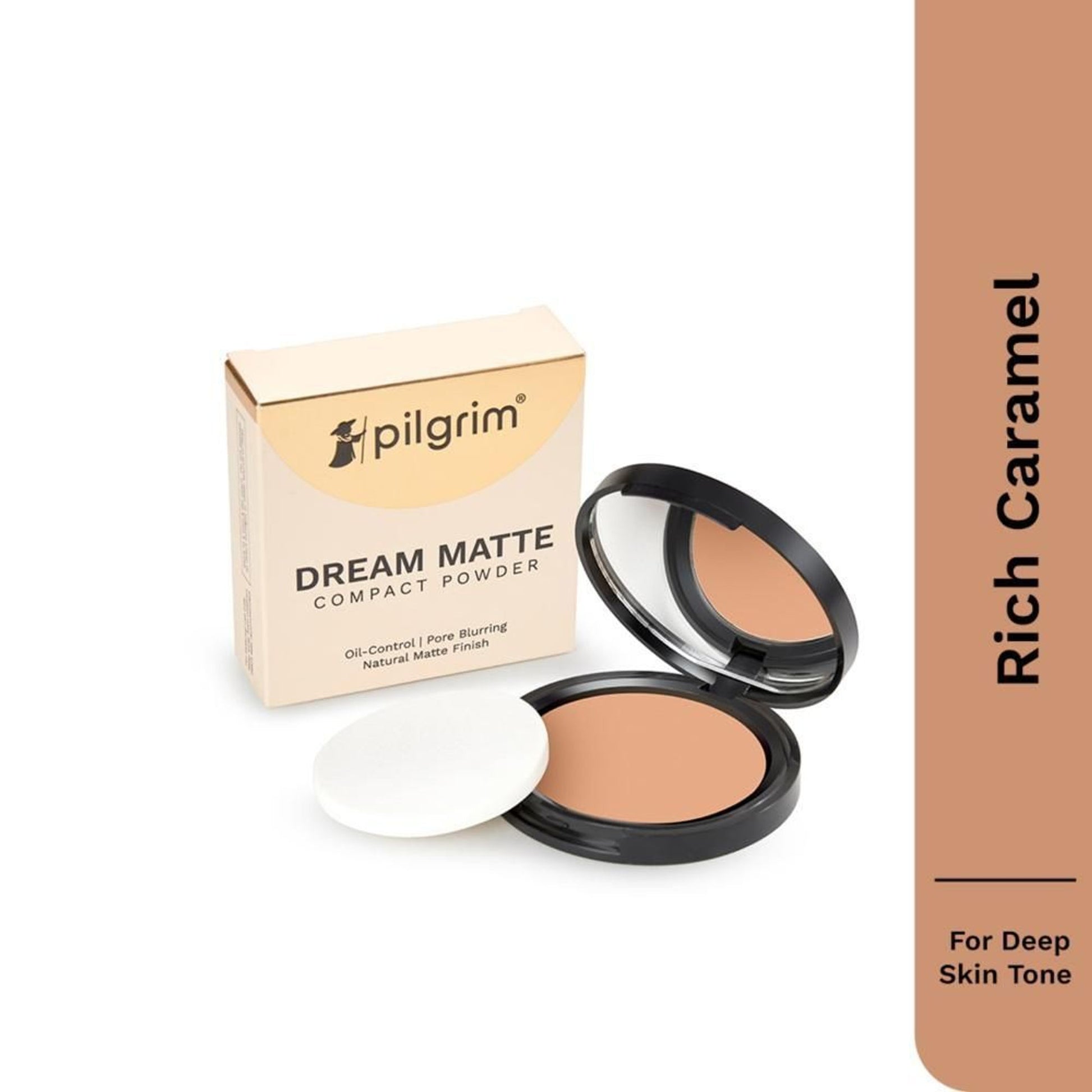 Pilgrim Dream Matte Oil Control and Pore Blurring Compact with Vitamin E - Rich Caramel 325