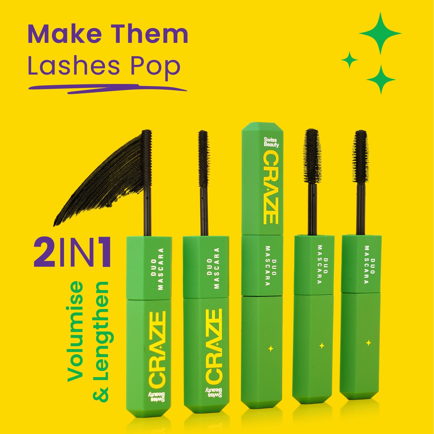 Swiss Beauty CRAZE Duo Mascara Volumizes and Lengthens Lashes With Non- Flaking Finish - Black