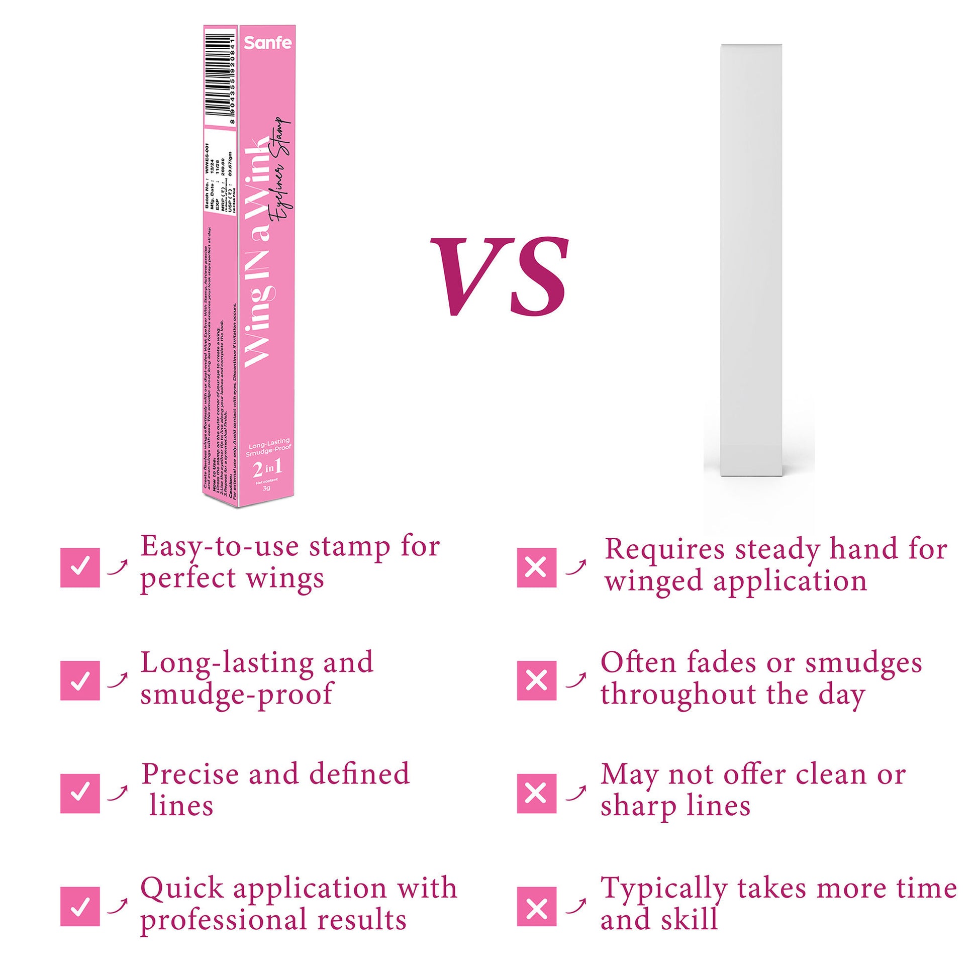 Sanfe Wing In A Wink Eyeliner With Stamp, Waterproof Smudge Proof Eye Liner Liquid Pen