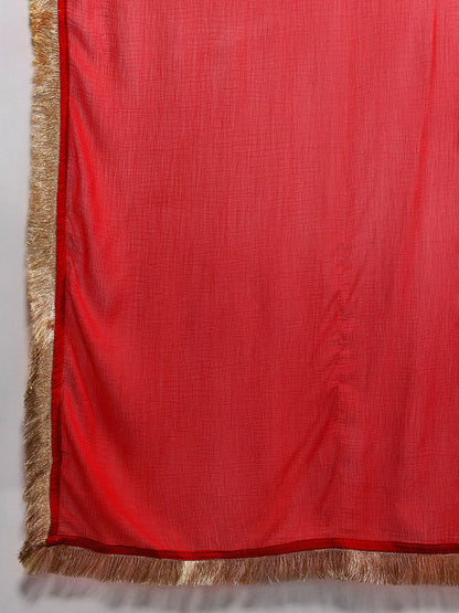 Indyancart IE Zari Chanderi Silk Kurta With Trousers & Dupatta