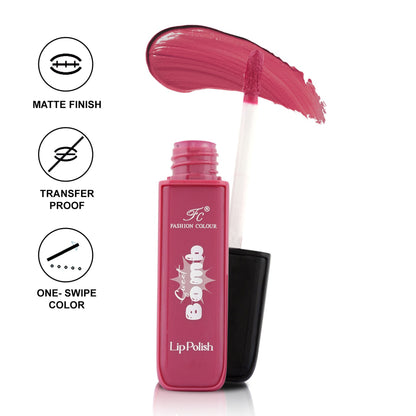 FASHION COLOUR Sweet Bomb Lip Gloss in Pink Sugar, showing a close-up of the glossy pink lip gloss tube with a shiny cap.