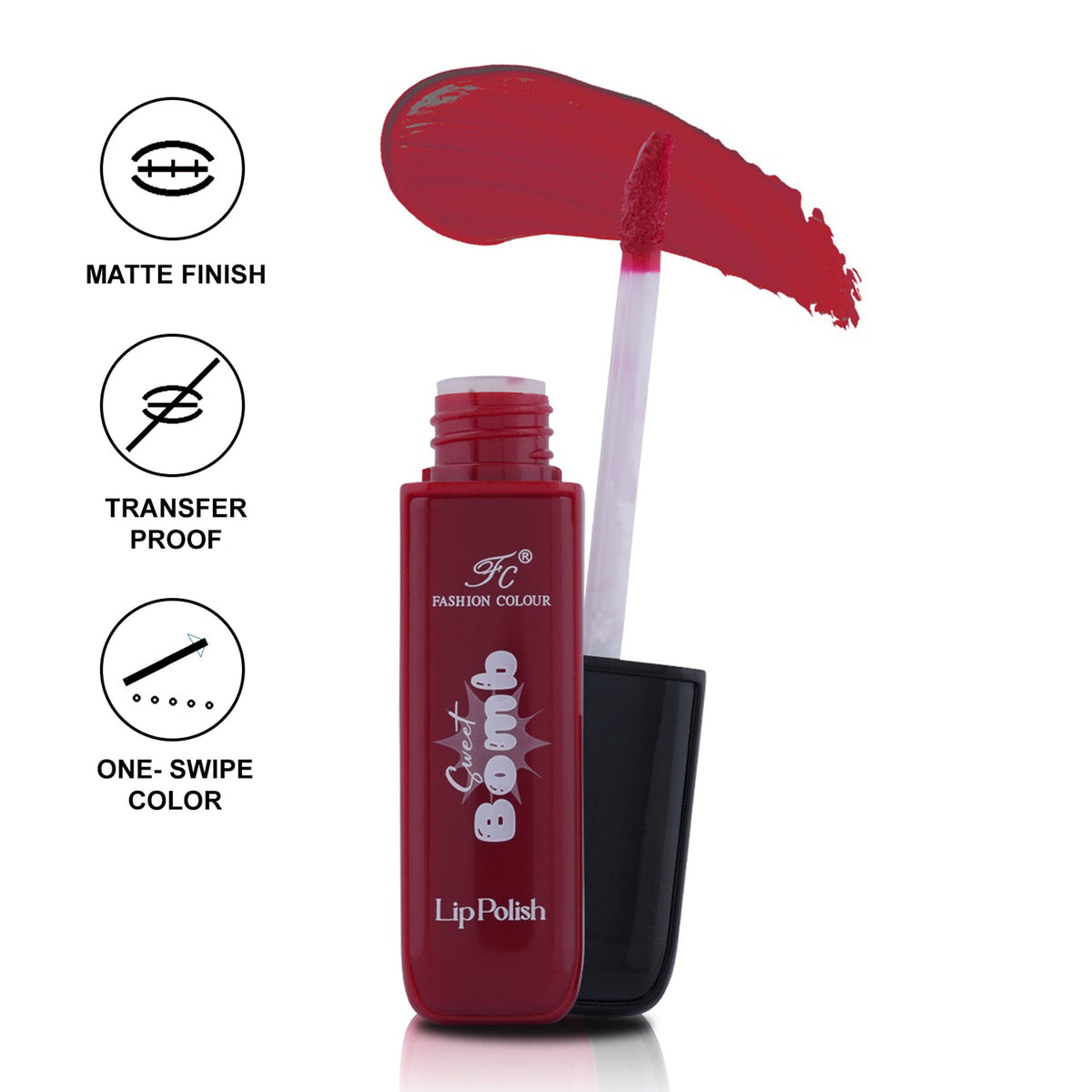 FASHION COLOUR Sweet Bomb Lip Gloss in Fuchsia, showcasing vibrant pink lip gloss with a shiny finish.