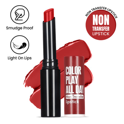 FASHION COLOUR Play All Day Non Transfer Lipstick - Vivid Red