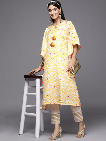 Dhiyona IE Paisley Printed Keyhole Neck Ikat Kaftan Kurta With Trouser