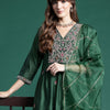 Dhiyona IE Floral Embroidered Zari Pleated Liva Kurta With Trousers & Dupatta