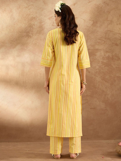 Dhiyona IE Striped V-Neck Pure Cotton Tunic With Trouser