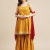 Dhiyona VA Women's Mustard Yellow Ethnic Motifs Empire Gotta Patti Pure Cotton Kurti with Sharara & With Dupatta