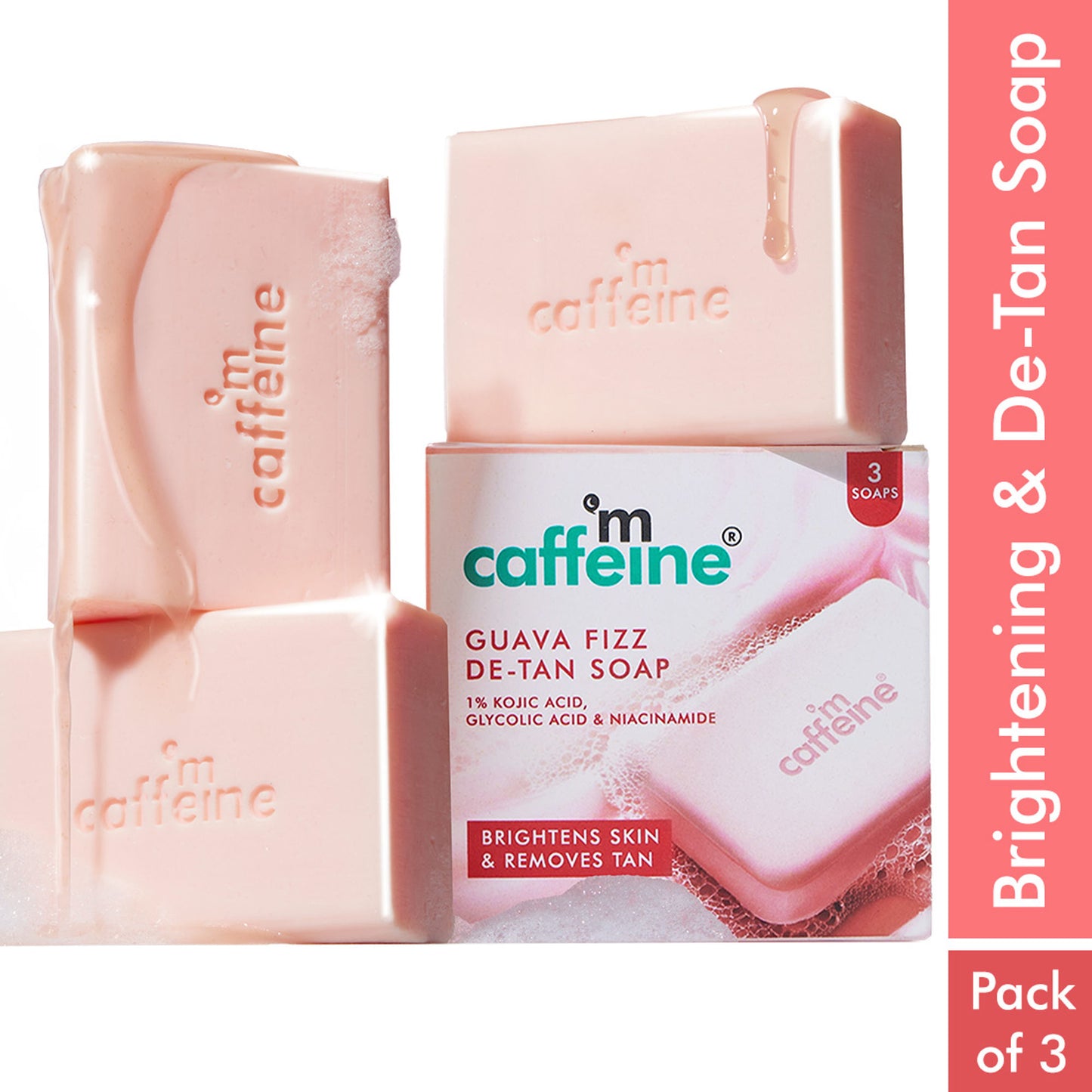 mCaffeine Brightening Tan Removal Soap - 1% Kojic Acid & Glutathione -Tangy Guava Perfume Syndet Bar