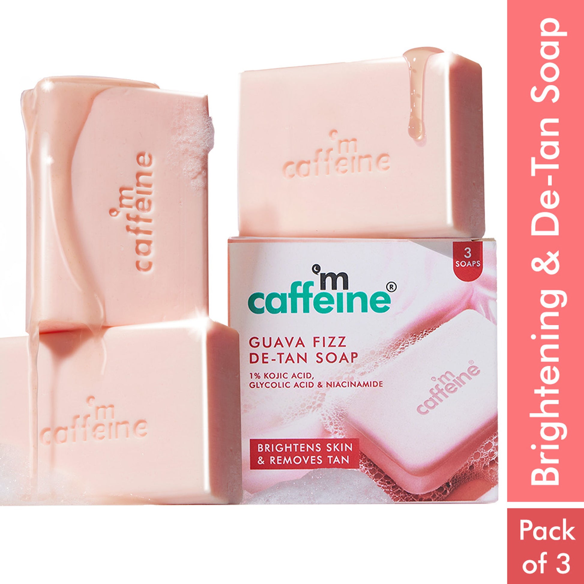 mCaffeine Brightening Tan Removal Soap - 1% Kojic Acid & Glutathione -Tangy Guava Perfume Syndet Bar