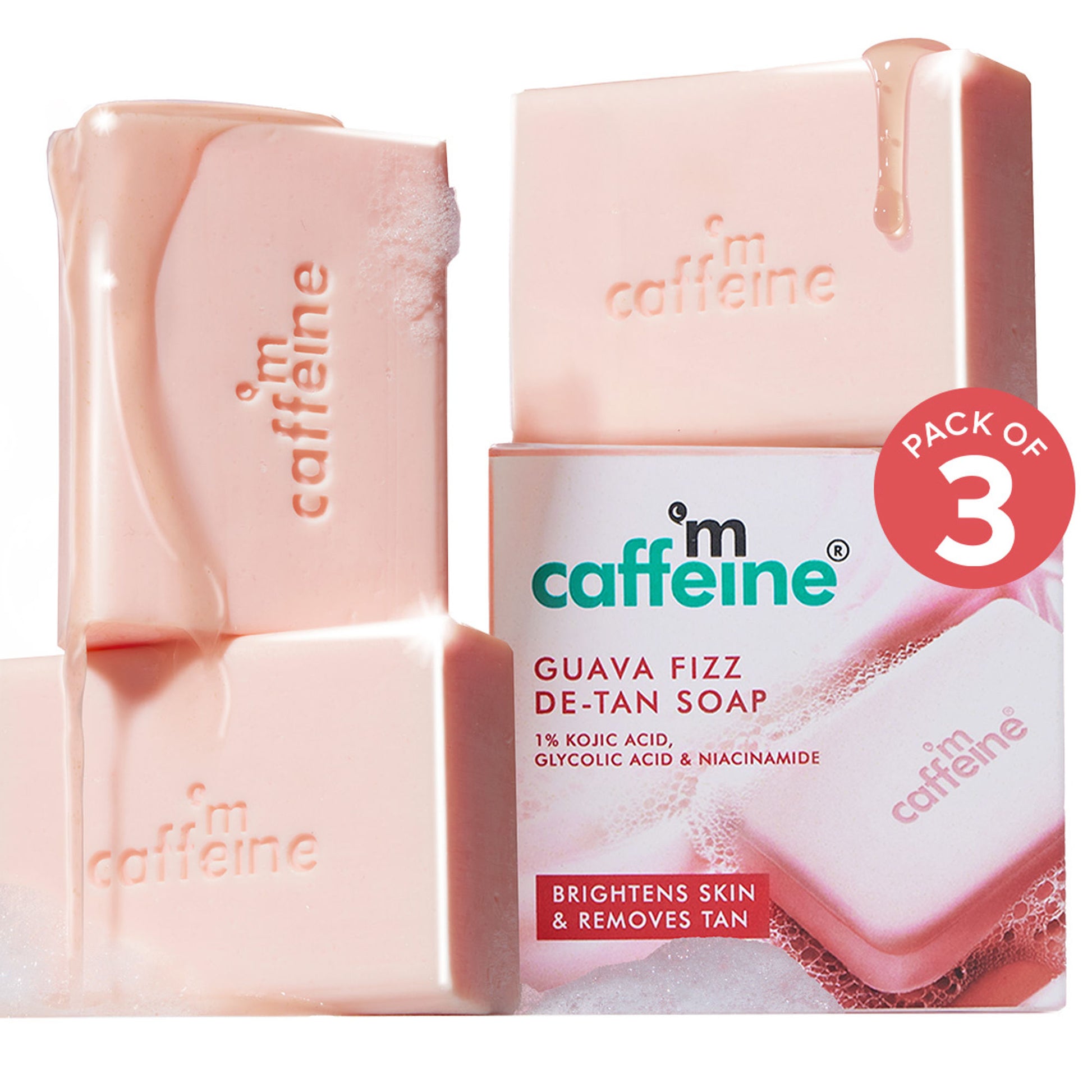 mCaffeine Brightening Tan Removal Soap - 1% Kojic Acid & Glutathione -Tangy Guava Perfume Syndet Bar
