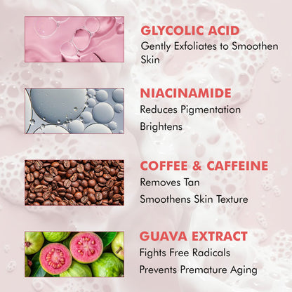 mCaffeine Brightening Tan Removal Soap - 1% Kojic Acid & Glutathione -Tangy Guava Perfume Syndet Bar