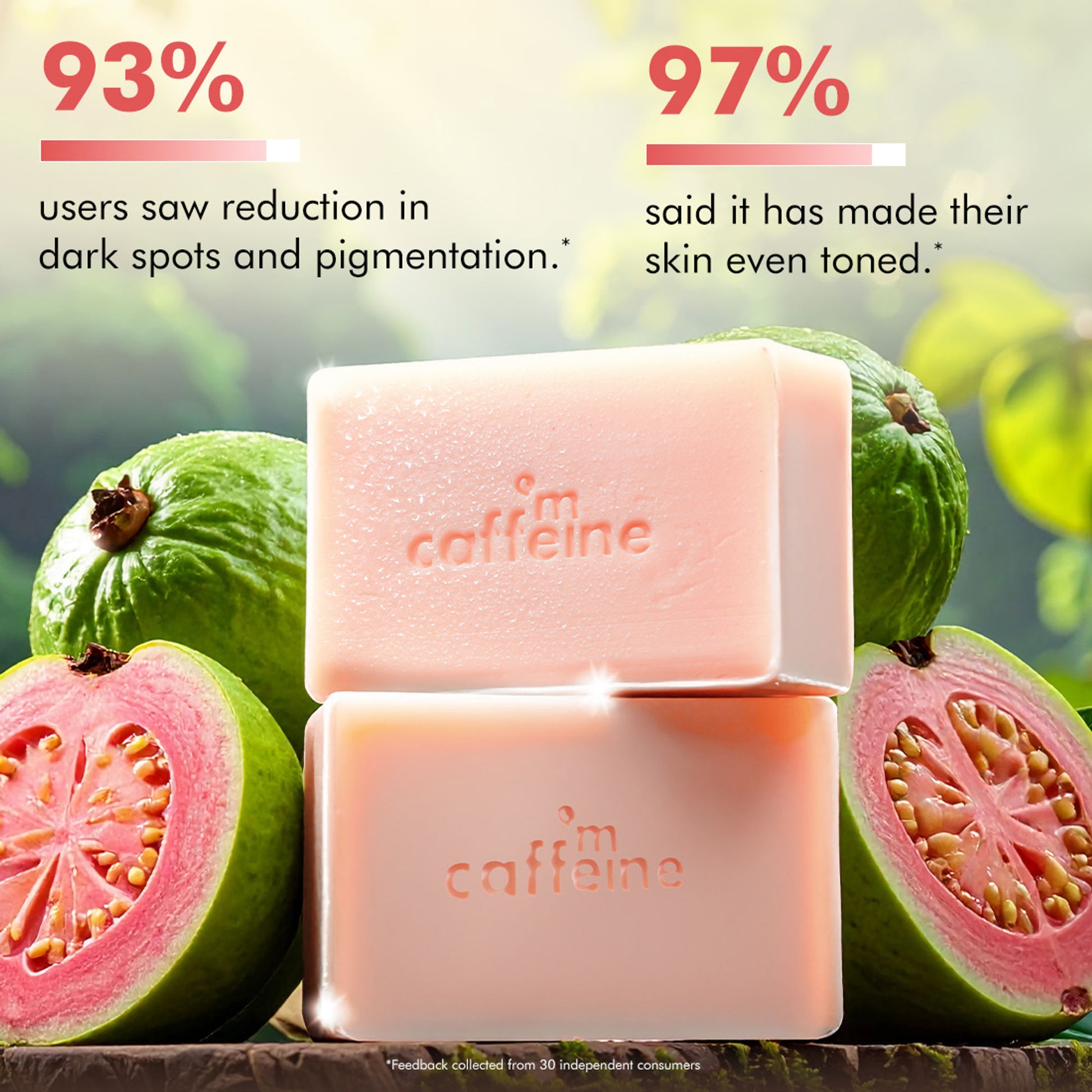 mCaffeine Brightening Tan Removal Soap - 1% Kojic Acid & Glutathione -Tangy Guava Perfume Syndet Bar