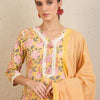 Dhiyona IE Floral Printed Thread Work Pure Cotton Straight Kurta With Trousers & Dupatta