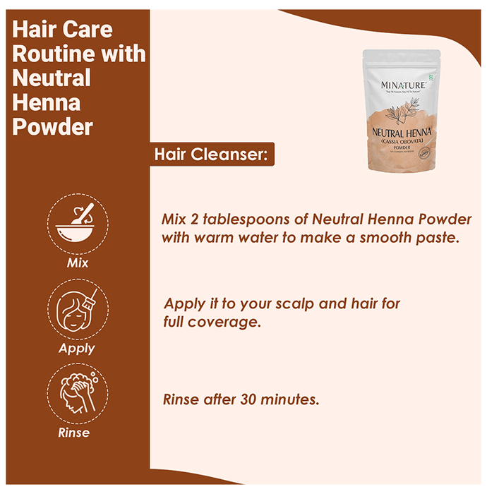 Miniature neutral henna powder for hair masks, shown in a clear container with natural light highlighting the powder's texture.