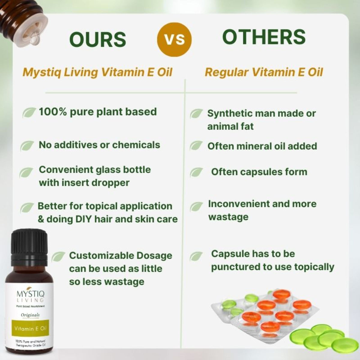 Mystiq Living Natural Vitamin E Oil For Hair, Skin & Face Oil Glowing And Hydrated Skin