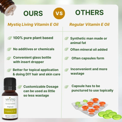 Mystiq Living Natural Vitamin E Oil For Hair, Skin & Face Oil Glowing And Hydrated Skin