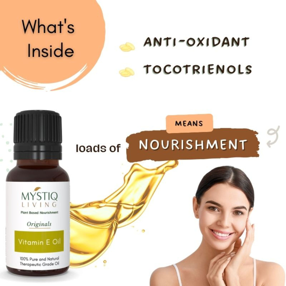 Mystiq Living Natural Vitamin E Oil For Hair, Skin & Face Oil Glowing And Hydrated Skin
