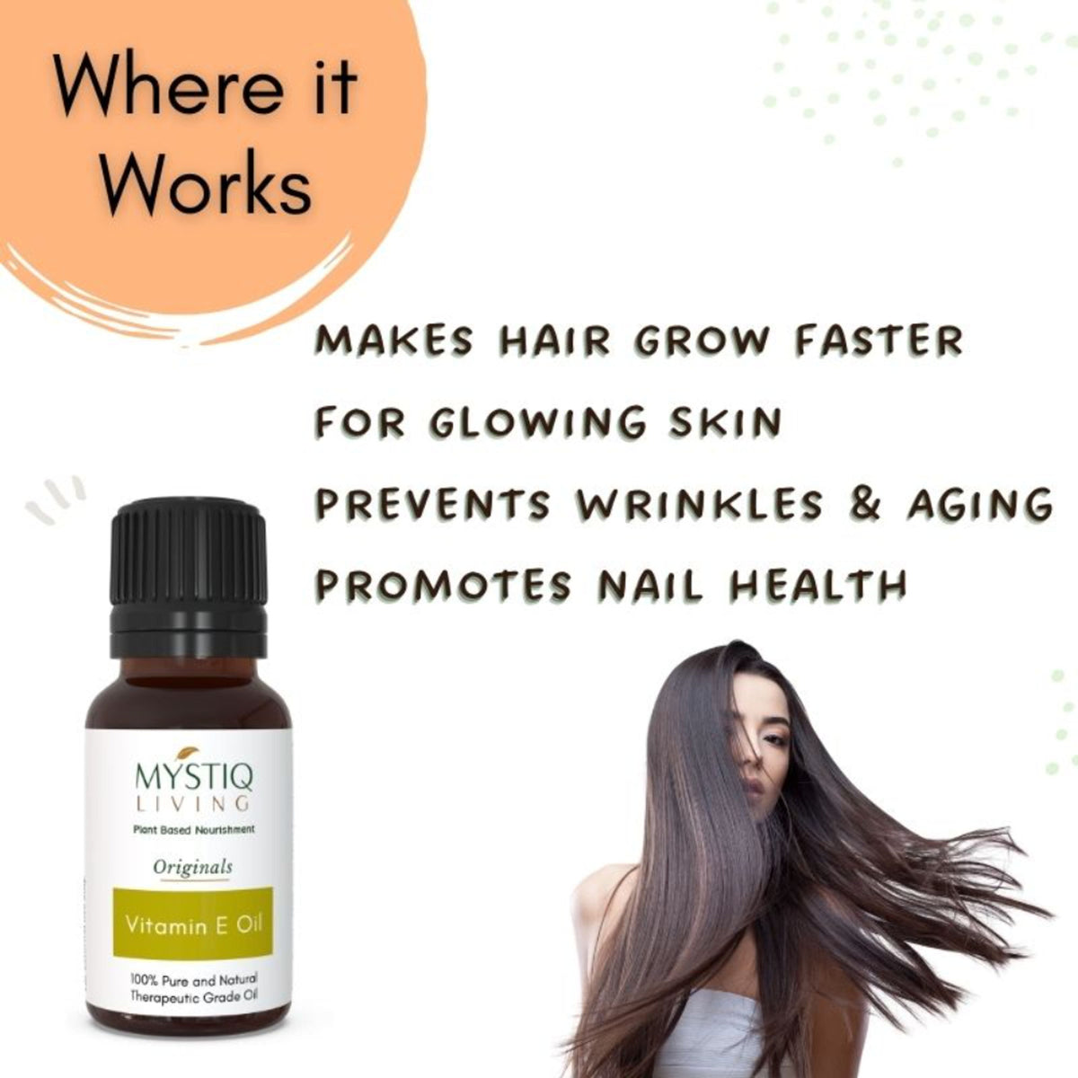 Mystiq Living Natural Vitamin E Oil For Hair, Skin & Face Oil Glowing And Hydrated Skin
