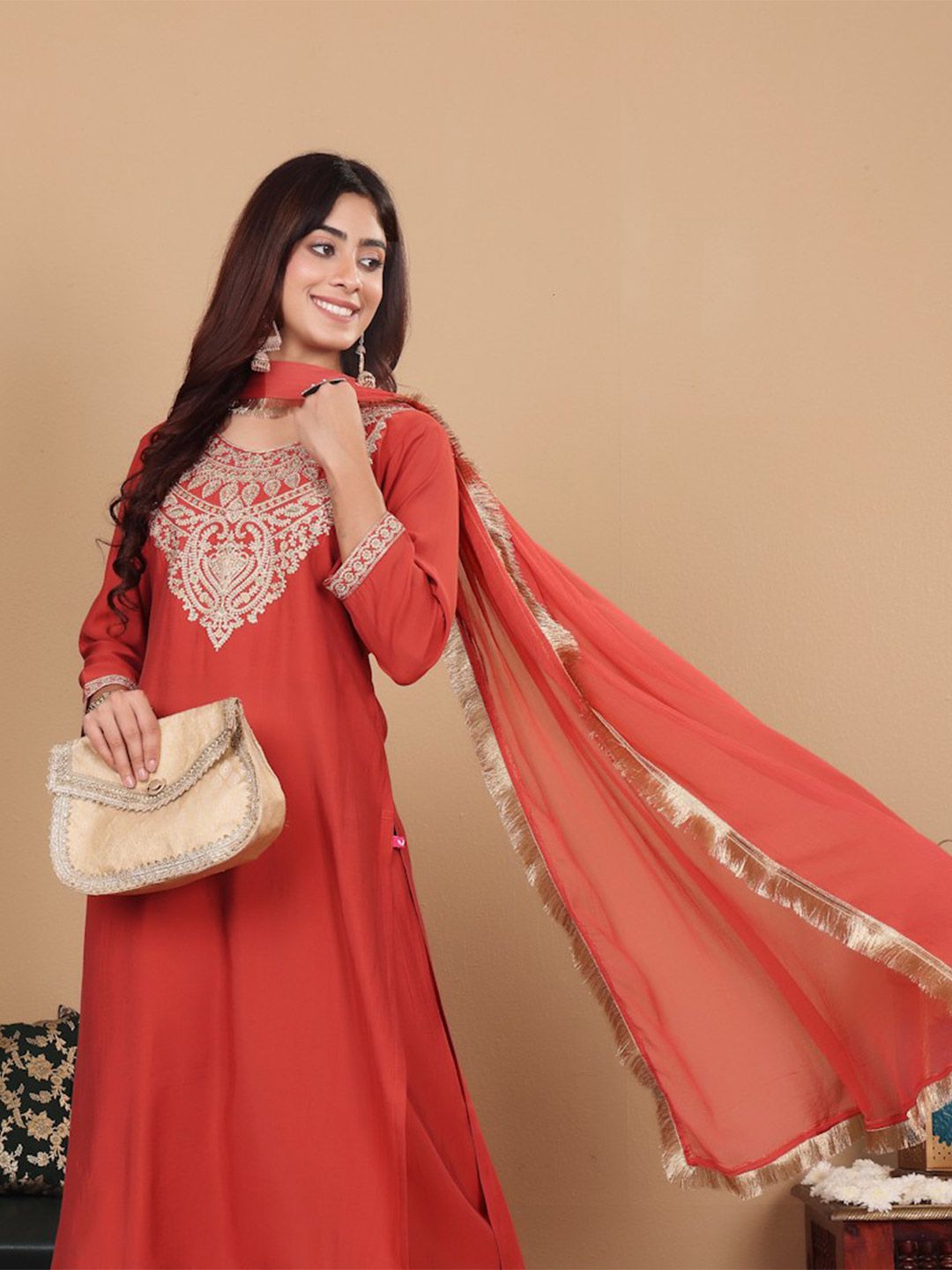 Indyancart VA Women Embroidered Regular Kurta with Palazzos & With Dupatta