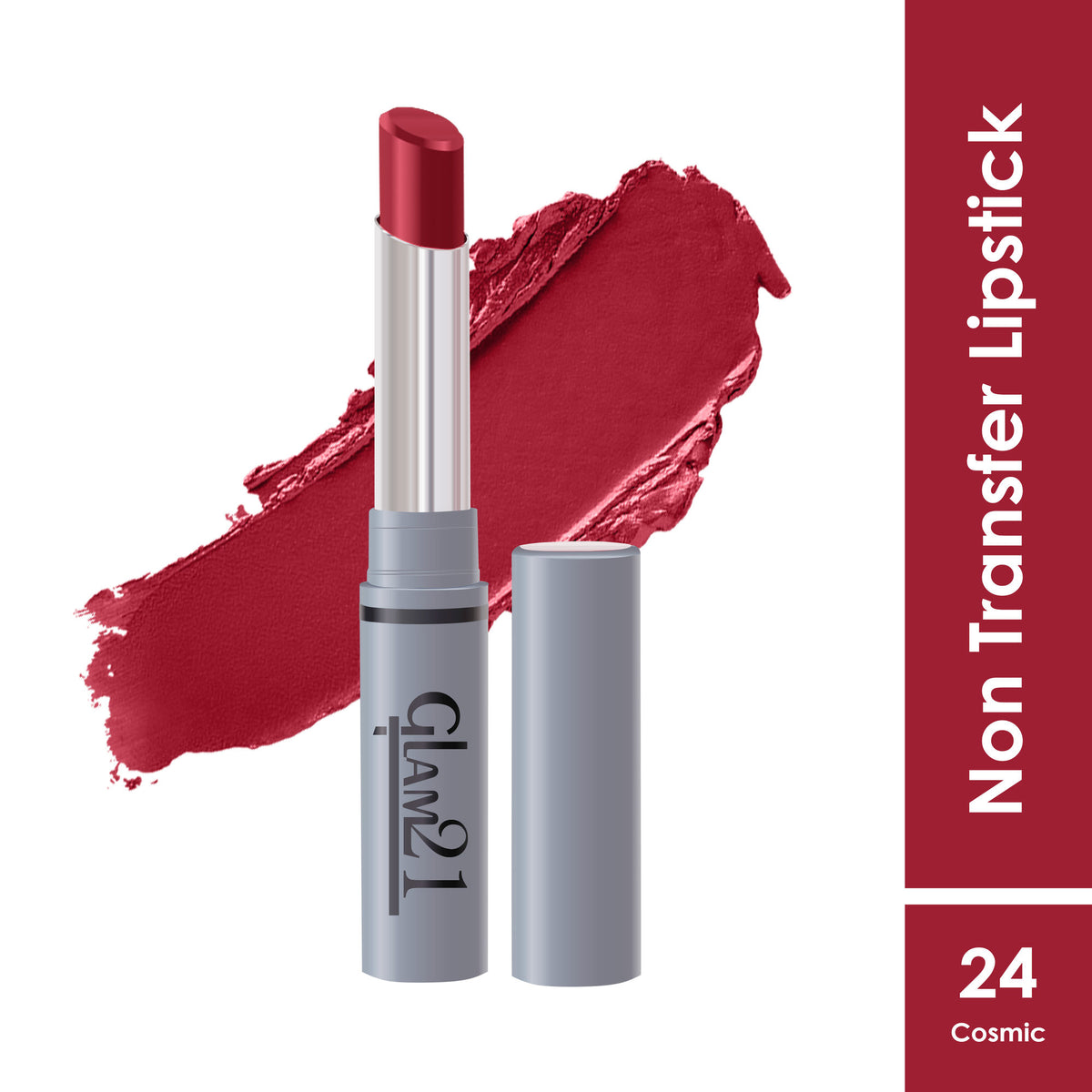 GLAM21 Cosmic long-lasting non-transfer lipstick in a sleek tube, featuring vibrant, cosmic-inspired shade and smooth finish.