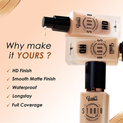 GLAM21 Studio Perfection HD Matte Long Stay Water Proof Foundation - Ivory 01