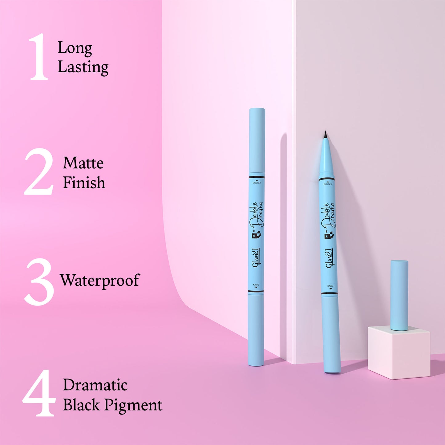 GLAM21 Intense Black 24Hours Double Drama Duo Kajal + Eyeliner