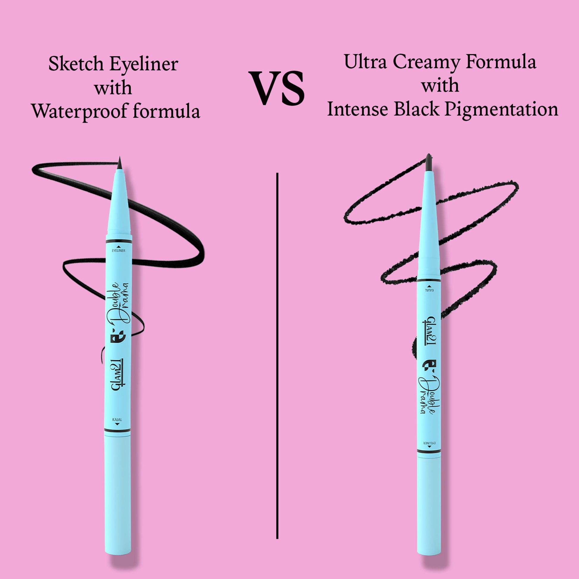 GLAM21 Intense Black 24Hours Double Drama Duo Kajal + Eyeliner
