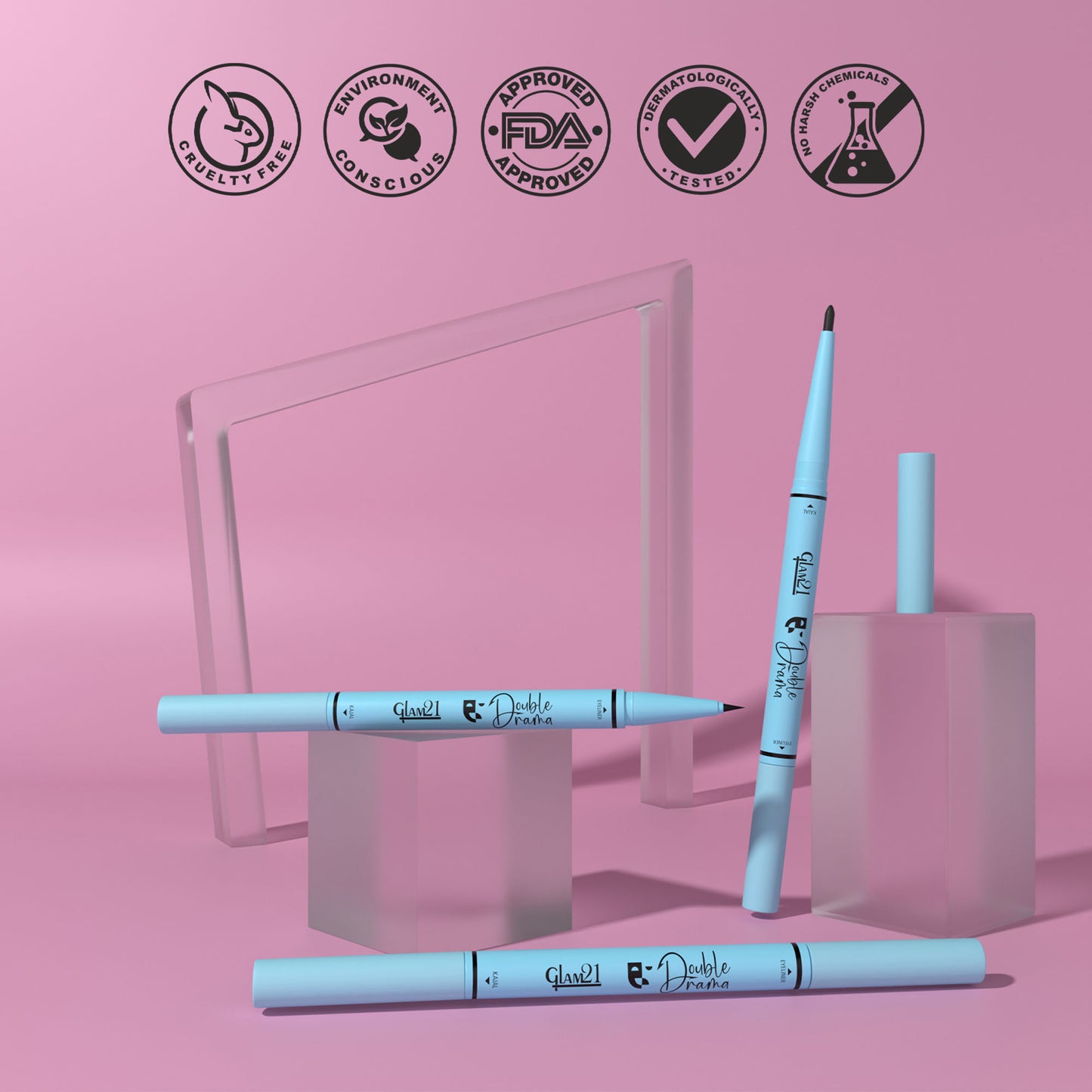 GLAM21 Intense Black 24Hours Double Drama Duo Kajal + Eyeliner