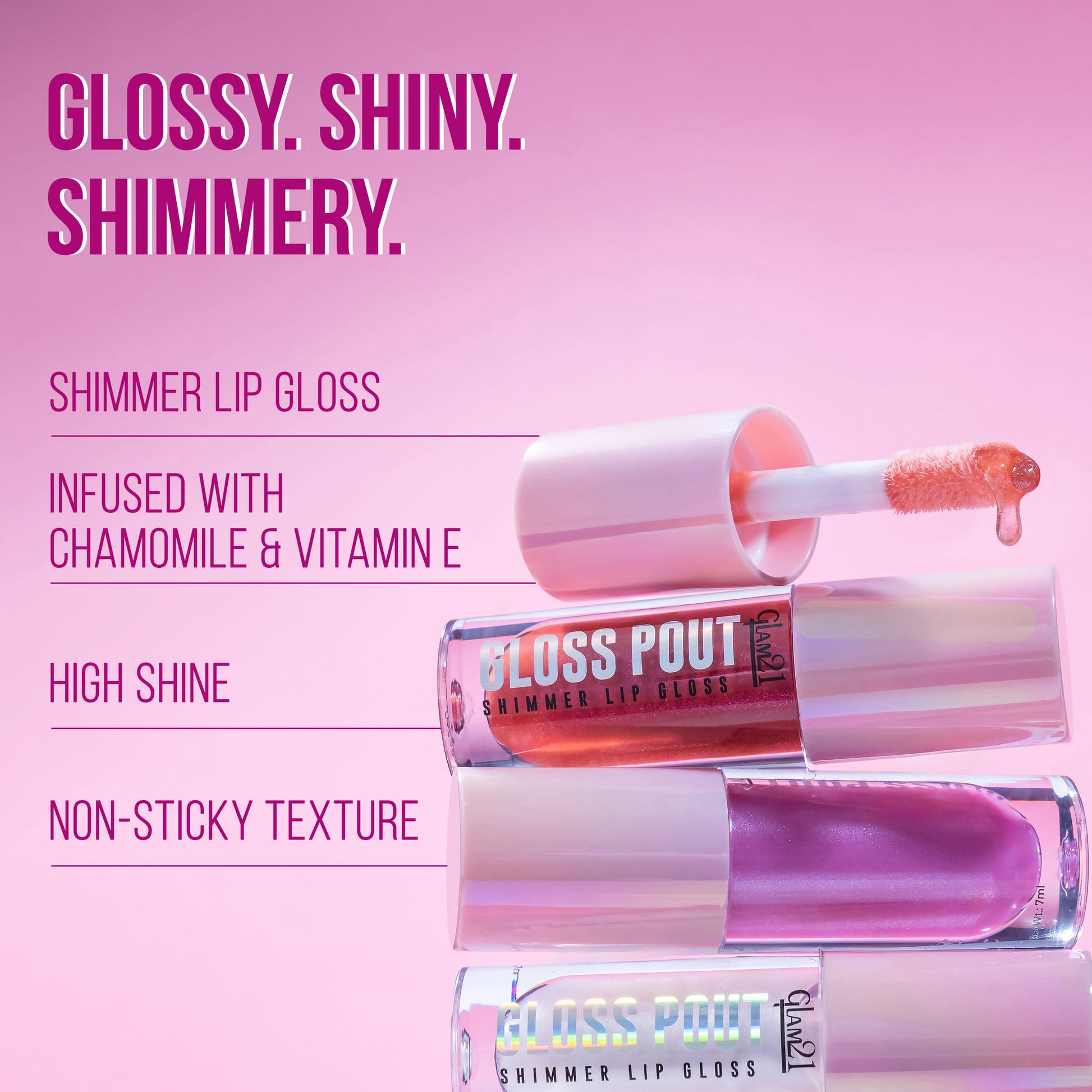 GLAM21 Pout Shimmer Lip Gloss - Crimson Kiss