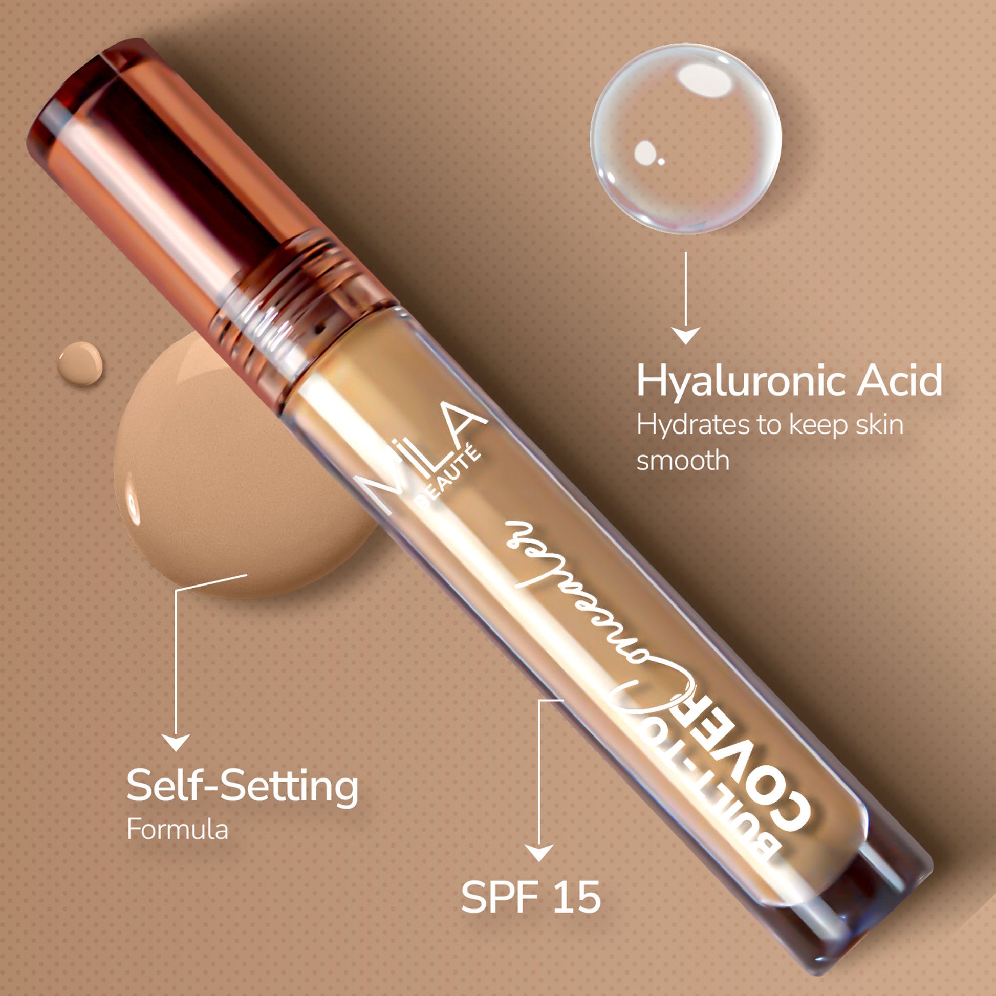 Mila Beauté Built To Cover Matte Liquid Concealer With SPF 15 & Hyaluronic Acid - 106y Golden Sand