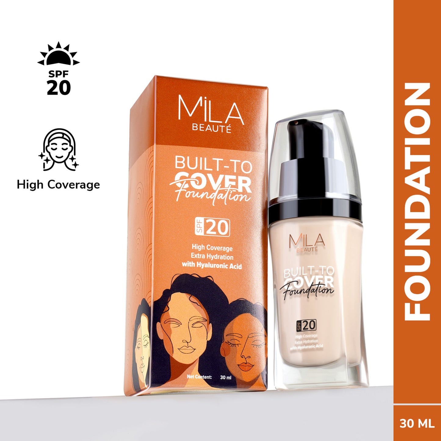 Mila Beauté Built To Cover Liquid Foundation With SPF 20 & Hyaluronic Acid - L01 Ivory