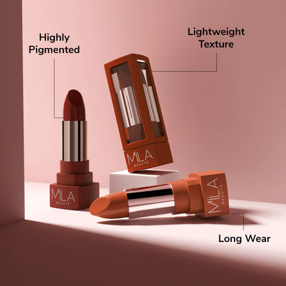 Mila Beauté Matte Set Of 3 Lipstick Long Lasting & Lightweight Rich Pigment - Nudes & Browns